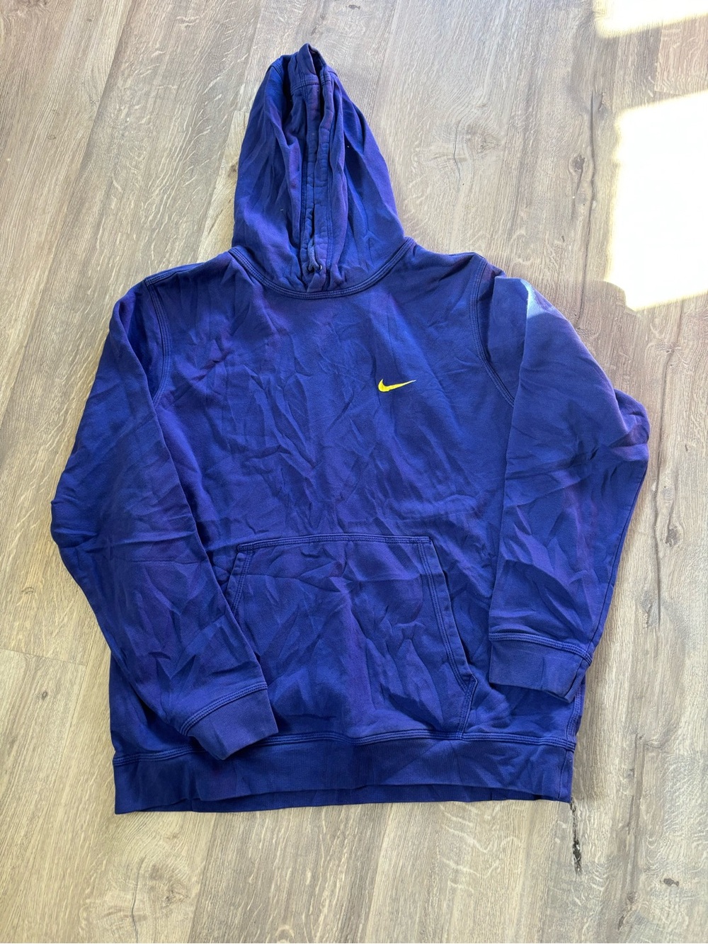 Nike Men's Dark Purple Zip-Up Hoodie with Yellow Swoosh